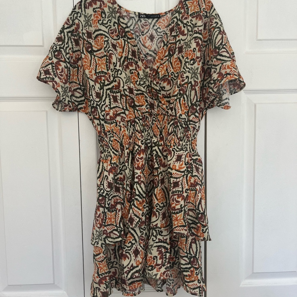 Zara Orange and Black Patterned Mini Dress